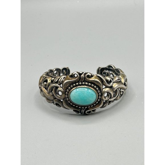 Carolyn Pollack Cuff Bracelet Relios Sterling Silver Bracelet Blue Larimar Stone - Picture 3 of 12